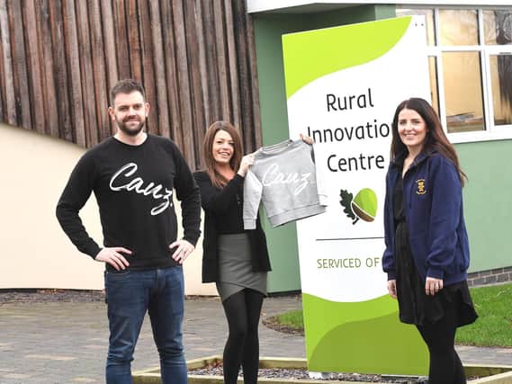 Rob Lyon is pictured with (left) Amy Rogers, from the Rural Innovation Centre, and (right) Sarah Spriggs, from Zos Place Baby Hospice.