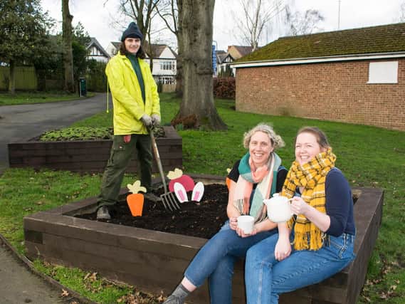 Rugby Borough Council gardener Owen Green joined Emma Ward and Eilis Newman, from Gloria and Lil's at The Tool Shed Cafe, on the hunt for carrots, radishes and bunny ears in Caldecott Park.