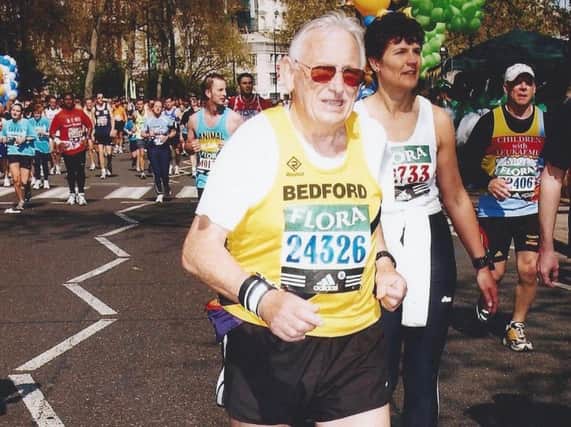 Larry Corkey, running the Warwick Half Marathon at 81 years old