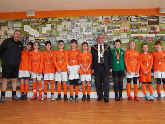 Rugby Town Under 12s Lions with Mayor Cllr Tom Mahoney at Kilsby Lane on Sunday