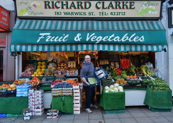 Greengrocer Richard Clarke at his business in Warwick Street, which he is set to close. Photo by Geoff Mayor.