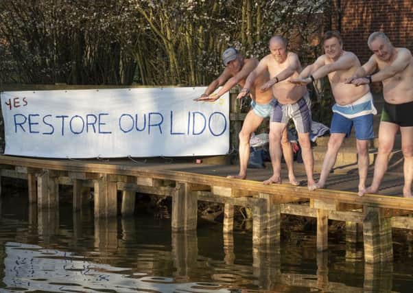 Members of the Restore Kenilworth Lido group stage a protest at Abbey Fields