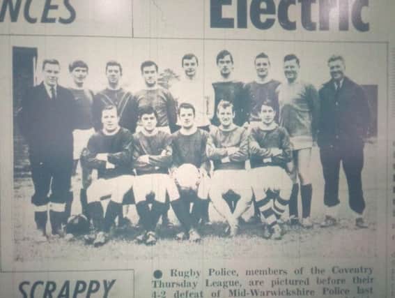 Rugby Police football team featured in the Advertiser in February 1969