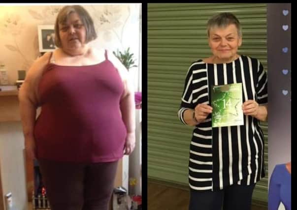 Sue Summerton before and after she lost 14 stone with the Lillington Slimming World group.