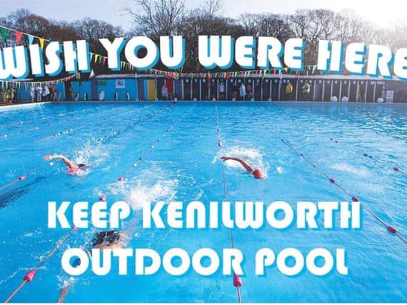 The Restore Kenilworth Lido group is encouraging people to send these postcards to Warwick District Councillors as part of its campaign.