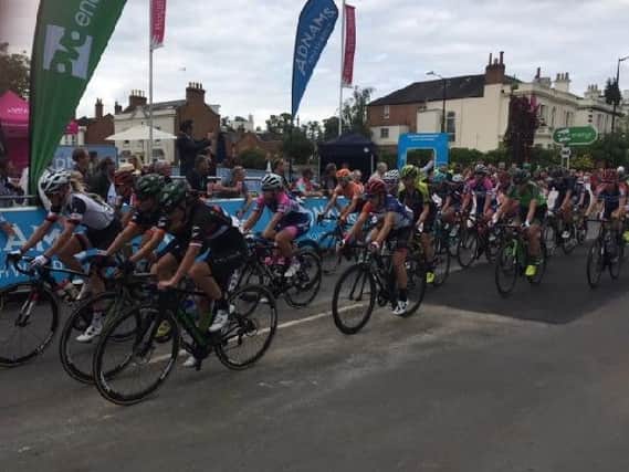 The final riders come in at the end of Stage 3 of the Womens Cycling Tour in Leamington in 2018.