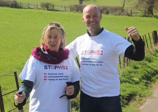 Gerry Bishop and her son Matt are walking the route of HS2 from Cubbington to London to protest against the high-speed rail music.