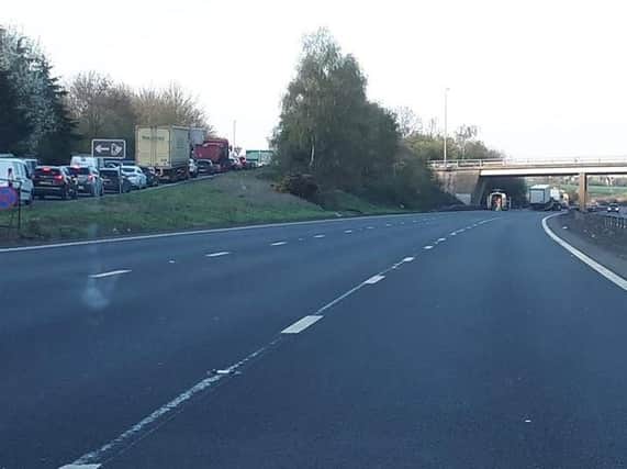 The tailbacks that resulted from the collision on the A46 near Stoneleigh. Photo by OPU Warwickshire.