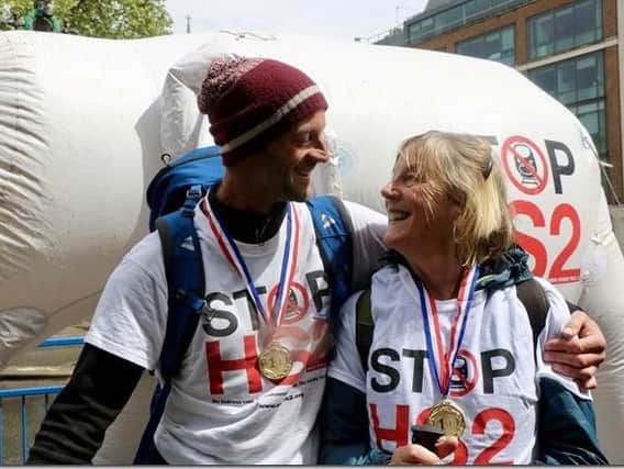 Matt Bishop and his mother Gerry at the end of the walk.