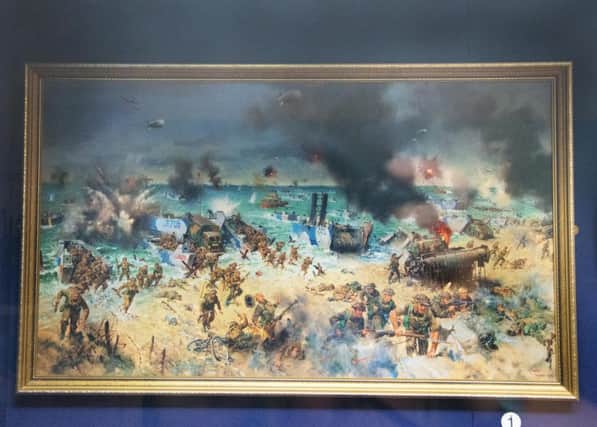 D-Day Painting by Terence Cuneo (photo copyright of Gillian Fletcher) and courtesy of the Fusilier Museum in Warwick.