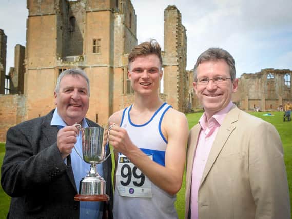 Mens winner Callum Hanton pictured with Richard Thornton of sponsors Blythe Liggins (left) and MP Jeremy Wright
