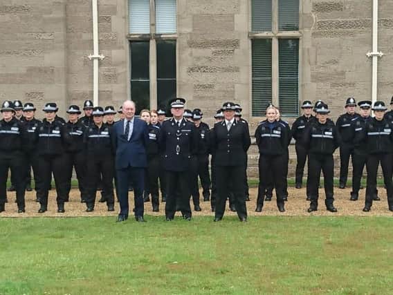 Picture shows the student officers and PCSOs ready for inspection with Chief Constable Martin Jelley, Police and Crime Commissioner Philip Seccombe and Assistant Chief Constable Debbie Tedds.