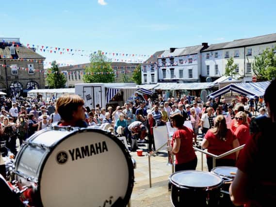 The Warwick Corp of Drums performed in Market Place in Warwick last weekend as part of their 40th anniversary celebrations. Photo by Gill Fletcher.