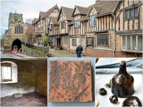 More than 80 artifacts were discovered under the chapel floor at the Lord Leycester Hospital in Warwick. Bottom three photos by Gill Fletcher.