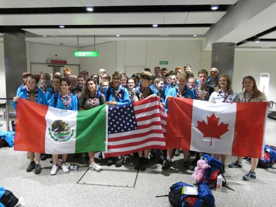 Warwickshire scouts in the airport as they prepare to leave for the World Scout Jamboree in the US