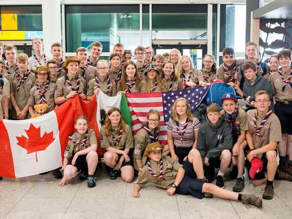 The Warwickshire Scouts group at Heathrow airport.
