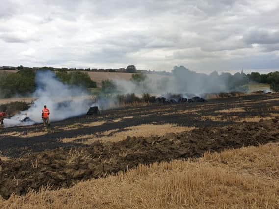 Firefighters tackled a blaze at a field in Southam which involved around 15 hay bales yesterday (Monday) Photo by Southam Fire Station.
