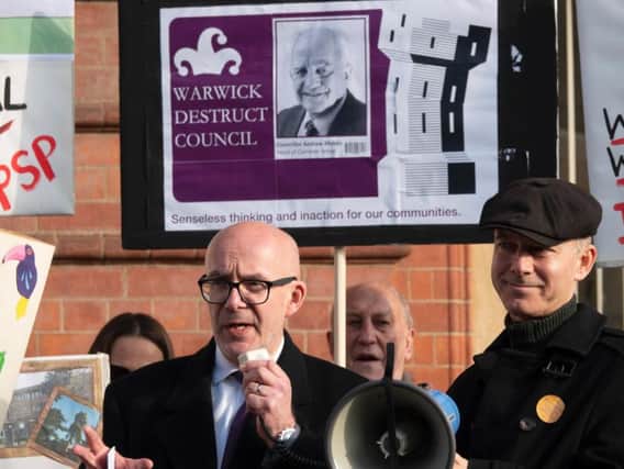 Warwick and Leamington MP Matt Western speaks at a rally outside Leamington Town Hall in protest to Warwick District Council controversial plans to relocate its headquarters in the town.