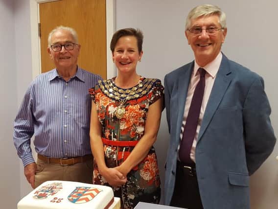 Joerg Muller, chairman of Eppstein Twinning Group, Alison Firth, mayor of Kenilworth, and Tony Jones, the chairman of Kenilworth Twinning Association.