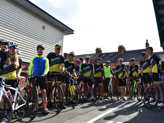 Royal Leamington Spa Cycling Club members followed the Warwickshire Stage of the OVO Energy Tour of Britain. They are pictured at Warwick Racecourse having watched the professional cyclists set off from the start line.
