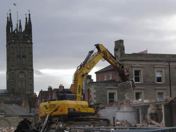 The demolition work on the old police station in Warwick has continued throughout this week. Photo by Geoff Ousbey.