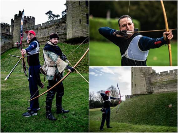 Team GB archer and Olympic hopeful Tom Hall took on castle bowman Lewis Copson to showcase archery across the ages. Photos supplied.