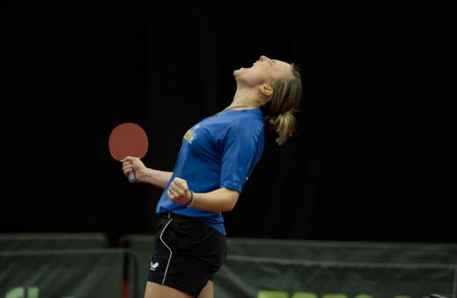Table Tennis Ponds Forge Sheffield Saturday, English National Championships
Kelly Sibley, celebrates her victory over Jo parker, to win her 4th English National Title .