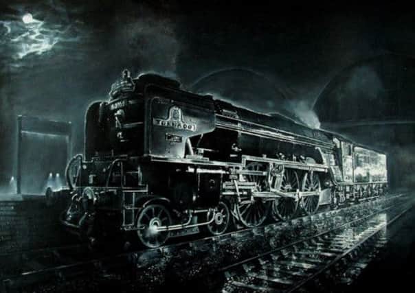 Kevin Parrish's monochrome oil painting of the Tornado steam locomotive.