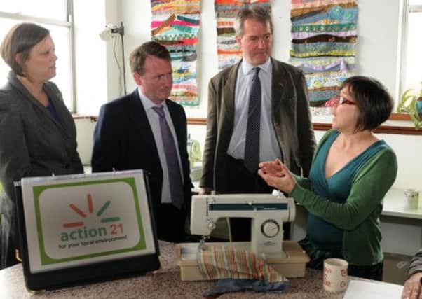 MHLC 29-04-13 Paterson Apr102
The Government's Environment Minister Owen Paterson is visting  Action 21. Sydenham Estate in Leamington Spa
Pictured,Sarah WindrumTory candidate for the county council.  Chris White MP,Environment Minister Owen Paterson and Louise Male (general manager atction 21 )