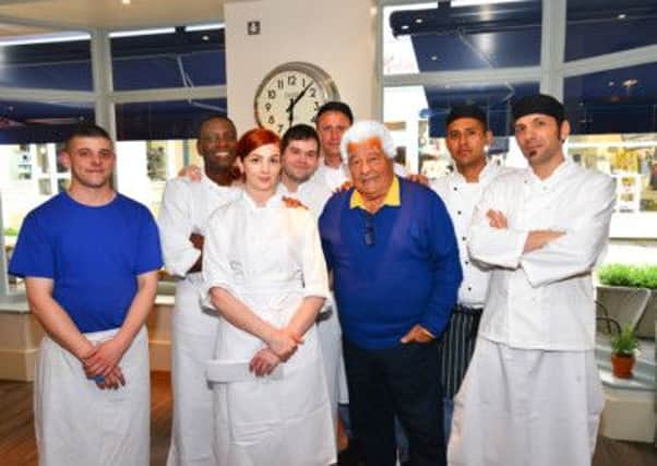 Antonio Carluccio with the chef team at the new Carluccio's restaurant in Leamington.