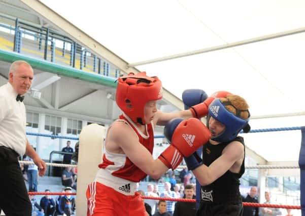 Action from the bout between Red Corner ABCs Troy McCarthy and Fenland Sparta ABCs Reece Oldfield.