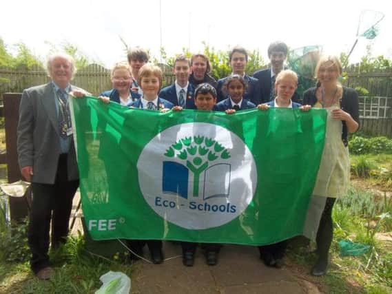 Some of the staff and students involved in helping to achieve a Green Flag award for Campion School.  Back row - Juliet Carter (adult), James Archer,Charlie Draper, Cameron Irwin ,
Front row - Chris Philpott (adult), Vicki Gibbs, Tanya Saraswat, Humzah Malik, Matthew Button,Charlotte Duncan Claire Wallis(adult).