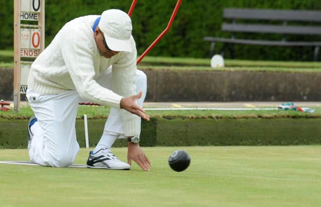 Visually Impaired Bowls Englands Amit Amin in action at Victoria Park. MHLC-14-06-13 RLS Bowls Jun63
