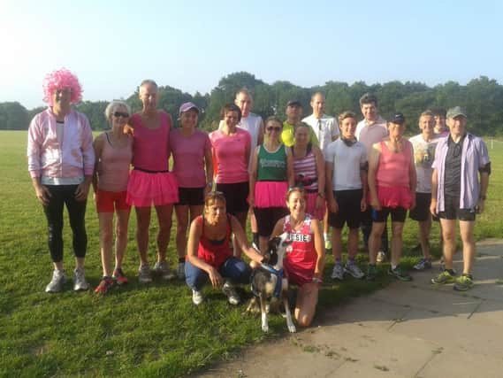 Early risers prepare to run the 5k Leamington Parkrun four times to raise funds for Breast Cancer Care.