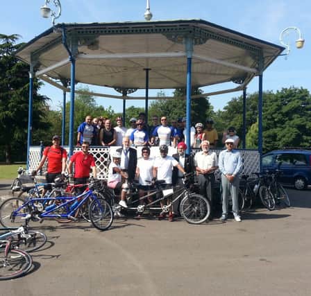 Cyclists prepare to set off on the 2013 BKIT bike ride from the Pump Room Gardens in Leamington.