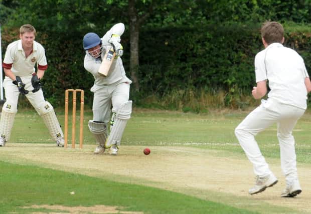 Matt Page guides the ball to mid-off on his way to a score of 95 for Rowington. MHLC-20--07-13 Rowington CC Jul162