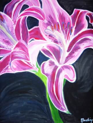 Pink on Black Lily by Miriam Zevalking.