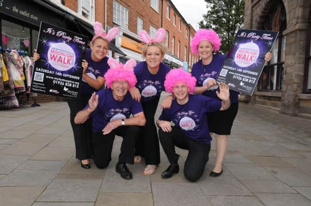 Sarah Stallard, Mick Fennell, Sara Revell, Charlotte Ingram and Gary New from the fundraising team at Myton Hospice were out in Warwick to promote their Moonlight Walk event on Friday.
MHLC-09-08-13 Myton Moonlight Aug22