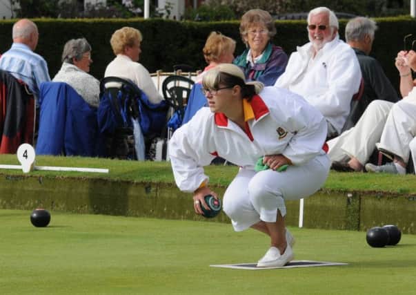 Helen Slimm in action during her opening-round victory over Elaine Score at the Bowls England Womens National Championships.MHLC-09-08-13 Women's bowls Aug7