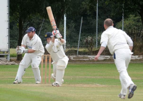 Scott Stenning  in full flow on his way to 85. MHLC-31-08-13 Wardens CC Aug86