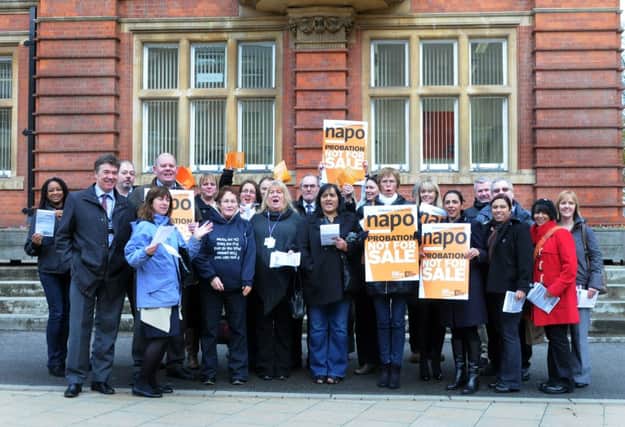Probation workers in Leamington protesting outside the town hall.