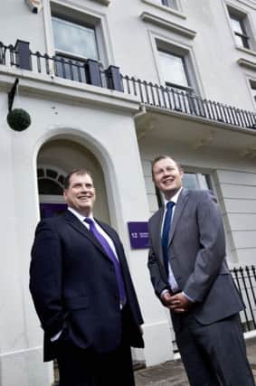 Picture by Edward Moss www.edwardmoss.co.uk
All rights reserved. 
Natwest/Notion Leamington Spa, Warwickshire.
(L-R) Dominic Ashley-Timms (dark suit, Notion) pictured with Natwest's Paul Smith. Natwest have provided funding to Notion so they move into new offices in Leamington Spa.