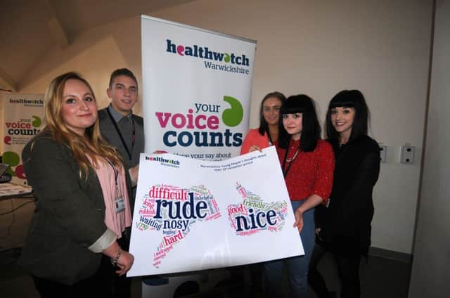 Maddy, Andrejs, Chantelle, Shelby and Hannah are seen with thoughts about their GP reception service as they 'take over' at Healthwatch at the Brunswick Healthy Living Centre in Leamington.