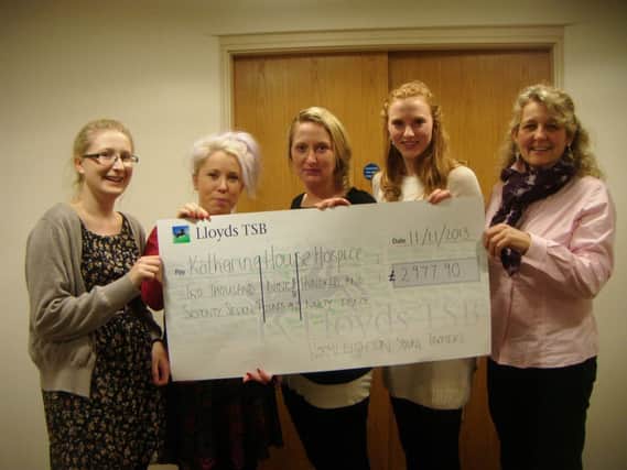 Wormleighton Young Farmers Alex Bunn, Amy Brown, Amelia Haigh, Georgina Haigh and Sarah Ford with their donation.