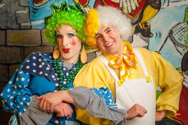 Mother Hubbard (Alistair Joliffe) and Humpty Dumpty (Michael Brooks). Picture by Peter Weston.