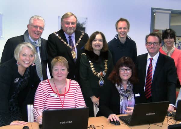 MHLC-13-12-13 Web Access Dec3

Brunswick Healthy Living Centre,launched a community web access project,attended by   Various dignitaries  
Sitting,Isobel Jonas (project officer )and Tracey Neumam (director),demonstrating to,Councillors Moira-Ann Grainger,Alan Wilkinson,Richard Davies-Chairman WDC,Judith Clarke -mayor of Leamington Spa,Jonathon Chilvers and MP Chris White .