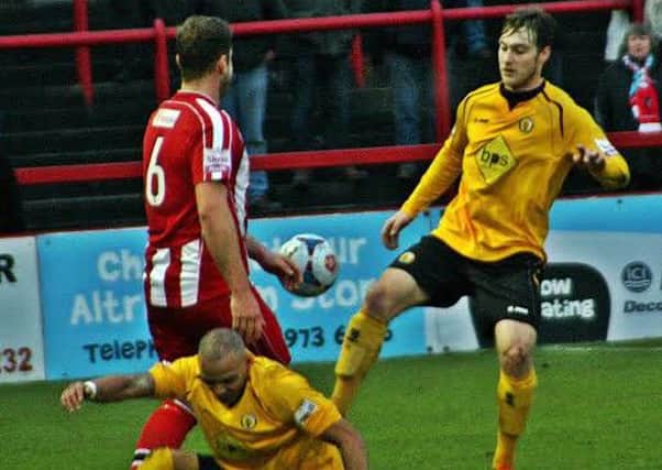 Craig Owen competes with Tom Marshall for possession. Picture: Sally Ellis