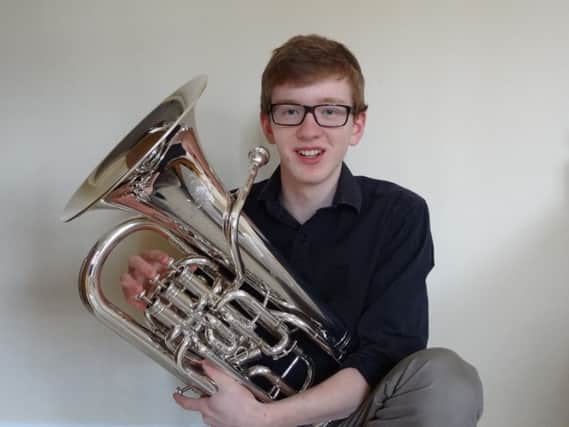Peter Simmons of Spires Youth Orchestra with his euphonium.