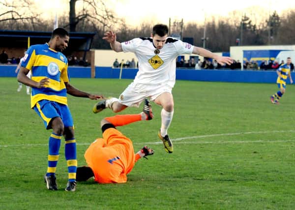 Jasbir Singh is out quickly to deny Leamington debutant Danny Newton. Picture: Morris Troughton 
MHLC-11-01-14 Solihull Brakes Jan15