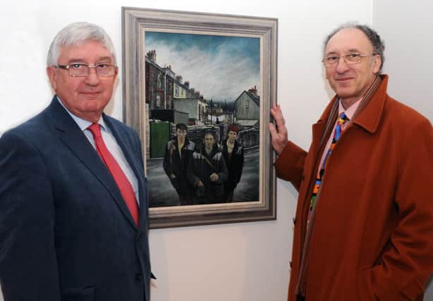 Dr Hywel Francis, MP for Aberavon, with artist David Carpanini at the launch of the new exhibition at the Pump Room Gallery.